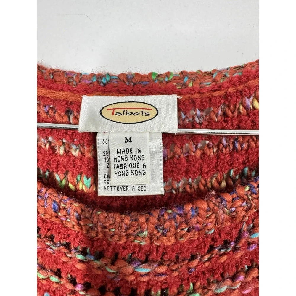 Talbots Wool Blend Open Weave Multicolor Pullover Sweater Size M Boat Neck Boho‎